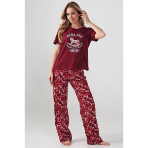 Пижама женская "Лошадка" 2416-К кулирка (последний размер) бордовый 48,50