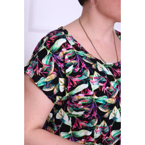 Туника женская "Канди К-3" вискоза (последний размер) цветы на черном 60