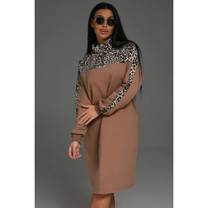 Платье женское "Синди" футер 2-х нитка с лайкрой (последний размер) кофе леопард 56,58