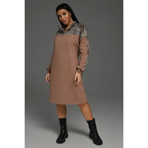 Платье женское "Синди" футер 2-х нитка с лайкрой (последний размер) кофе леопард 56,58