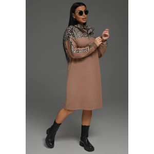 Платье женское "Синди" футер 2-х нитка с лайкрой (последний размер) кофе леопард 56,58