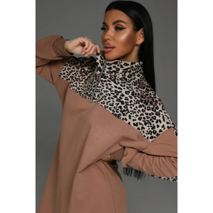 Платье женское "Синди" футер 2-х нитка с лайкрой (последний размер) кофе леопард 56,58