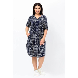 Платье женское "Летто" кулирка (р-ры: L-XXXL) синий-буквы