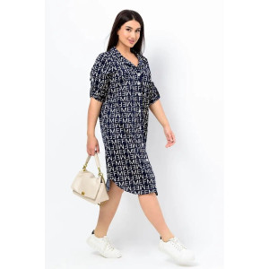 Платье женское "Летто" кулирка (р-ры: L-XXXL) синий-буквы