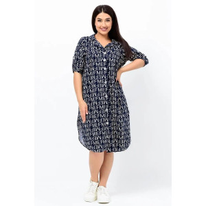 Платье женское "Летто" кулирка (р-ры: L-XXXL) синий-буквы