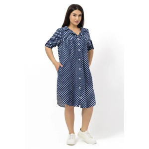 Платье женское "Летто" кулирка (р-ры: L-XXXL) синий-горох