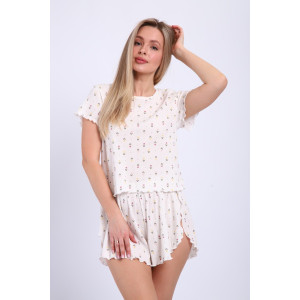 Пижама женская М445 "Шалунья" кашкорсе лапша (последний размер) молочный 50,52,56