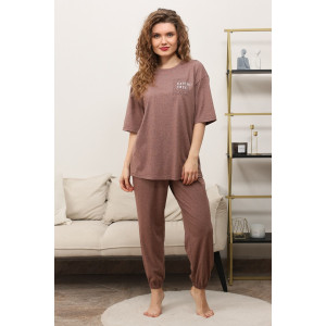 Костюм двойка женский "Клео-2" кулирка меланж (последний размер) коричневый 56