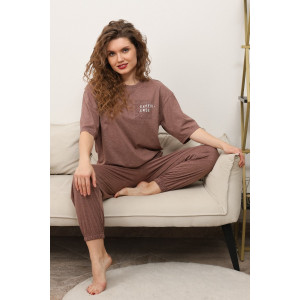 Костюм двойка женский "Клео-2" кулирка меланж (последний размер) коричневый 56