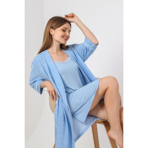 Халат женский "Дрёма-3" махра (последний размер) голубой 50