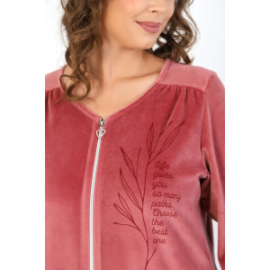 Халат женский "Саломея" велюр (последний размер) брусничный 52