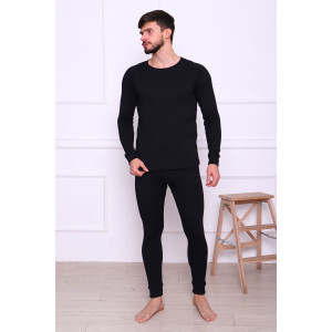 Костюм двойка мужской (термобелье) 9197а рибана с начесом (последний размер) черный 48,52