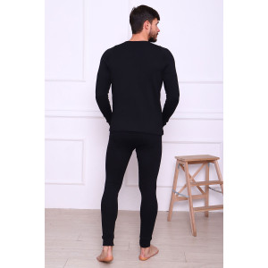 Костюм двойка мужской (термобелье) 9197а рибана с начесом (последний размер) черный 48,52