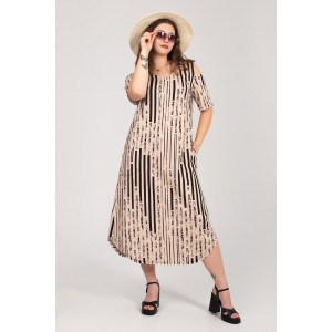 Платье женское К-381 "Влада" кулирка (р-ры: 48-58) беж полоса