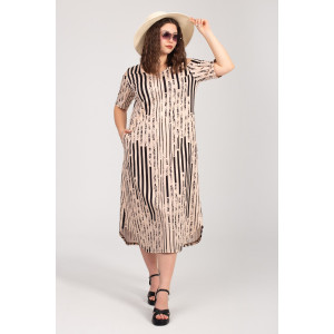 Платье женское К-381 "Влада" кулирка (р-ры: 48-58) беж полоса