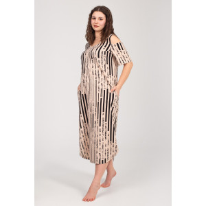 Платье женское К-381 "Влада" кулирка (р-ры: 48-58) беж полоса