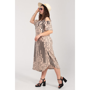 Платье женское К-381 "Влада" кулирка (р-ры: 48-58) беж полоса