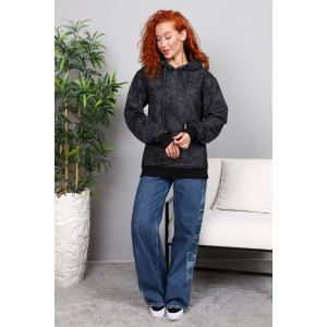 Худи женское М-966 футер 3-х нитка с начёсом (р-ры: 44-54) варёнка чёрный