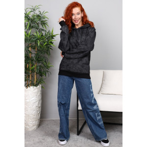 Худи женское М-966 футер 3-х нитка с начёсом (р-ры: 44-54) варёнка чёрный