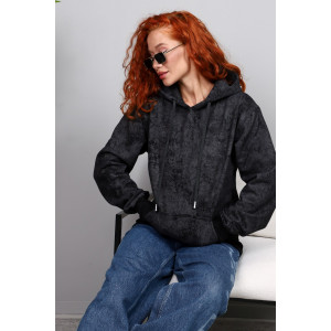 Худи женское М-966 футер 3-х нитка с начёсом (р-ры: 44-54) варёнка чёрный
