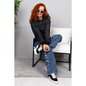 Худи женское М-966 футер 3-х нитка с начёсом (р-ры: 44-54) варёнка чёрный