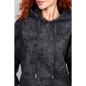 Худи женское М-966 футер 3-х нитка с начёсом (р-ры: 44-54) варёнка чёрный