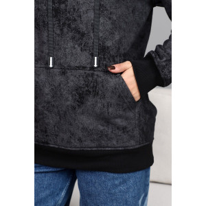 Худи женское М-966 футер 3-х нитка с начёсом (р-ры: 44-54) варёнка чёрный