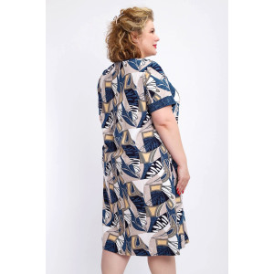 Халат женский №004 кулирка (р-ры: 56-74) синий веер