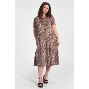 Платье женское "Агния" К-344 кулирка (р-ры: 50-62) ромашка кофе