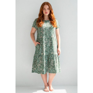 Платье женское "Агния" К-344 кулирка (р-ры: 50-62) ромашка зеленый