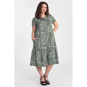 Платье женское "Агния" К-344 кулирка (р-ры: 50-62) ромашка зеленый