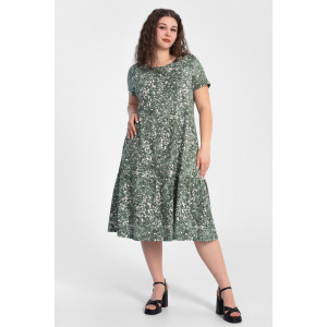 Платье женское "Агния" К-344 кулирка (р-ры: 50-62) ромашка зеленый