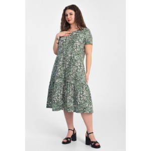 Платье женское "Агния" К-344 кулирка (р-ры: 50-62) ромашка зеленый