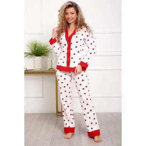 Пижама женская №18062 кулирка (р-ры: 44-54) белый сердечки