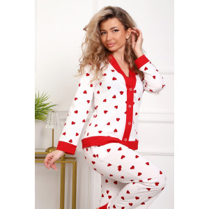 Пижама женская №18062 кулирка (р-ры: 44-54) белый сердечки