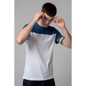 Футболка мужская №14482 кулирка (р-ры: 46-58) белый-джинс