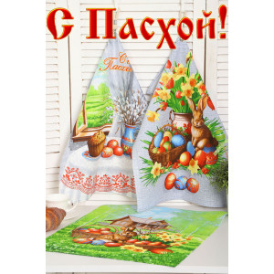 Набор кухонный из 3-х полотенец рогожка №32599 Набор кухонный из 3-х полотенец рогожка №32599