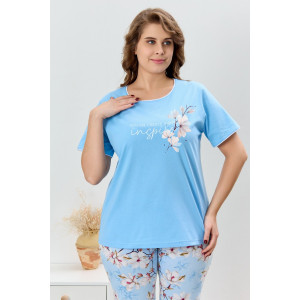 Пижама женская "Узор-2" кулирка (р-ры: 48-58) голубой