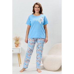Пижама женская "Узор-2" кулирка (р-ры: 48-58) голубой