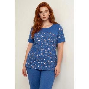 Костюм двойка женский К-311 "Холли" кулирка (р-ры: 48-62) цветок голубой