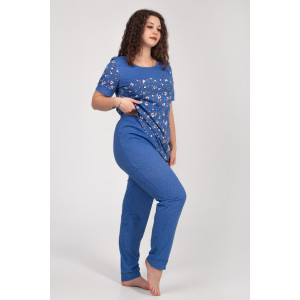 Костюм двойка женский К-311 "Холли" кулирка (р-ры: 48-62) цветок голубой