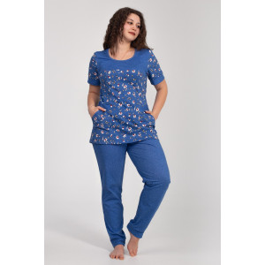 Костюм двойка женский К-311 "Холли" кулирка (р-ры: 48-62) цветок голубой