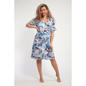 Халат женский ХЖ-01 кулирка (р-ры: 48-56) голубые цветы