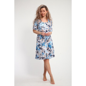 Халат женский ХЖ-01 кулирка (р-ры: 48-56) голубые цветы