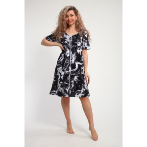 Халат женский ХЖ-01 кулирка (р-ры: 48-56) черный-белый дым