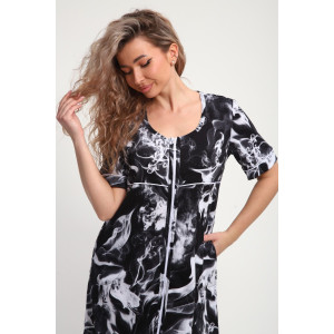 Халат женский ХЖ-01 кулирка (р-ры: 48-56) черный-белый дым