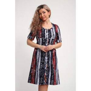 Халат женский ХЖ-01 кулирка (р-ры: 48-56) синий-красный-белый полосы с буквами love