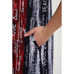 Халат женский ХЖ-01 кулирка (р-ры: 48-56) синий-красный-белый полосы с буквами love