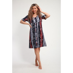 Халат женский ХЖ-01 кулирка (р-ры: 48-56) синий-красный-белый полосы с буквами love