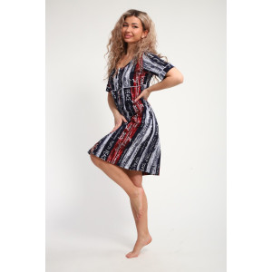 Халат женский ХЖ-01 кулирка (р-ры: 48-56) синий-красный-белый полосы с буквами love